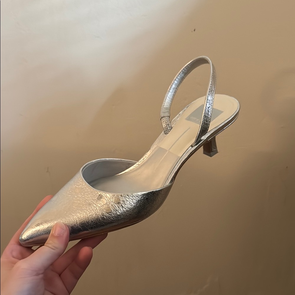 Dolce Vita Silver Slingback Heels with Elegant Pointed Toe